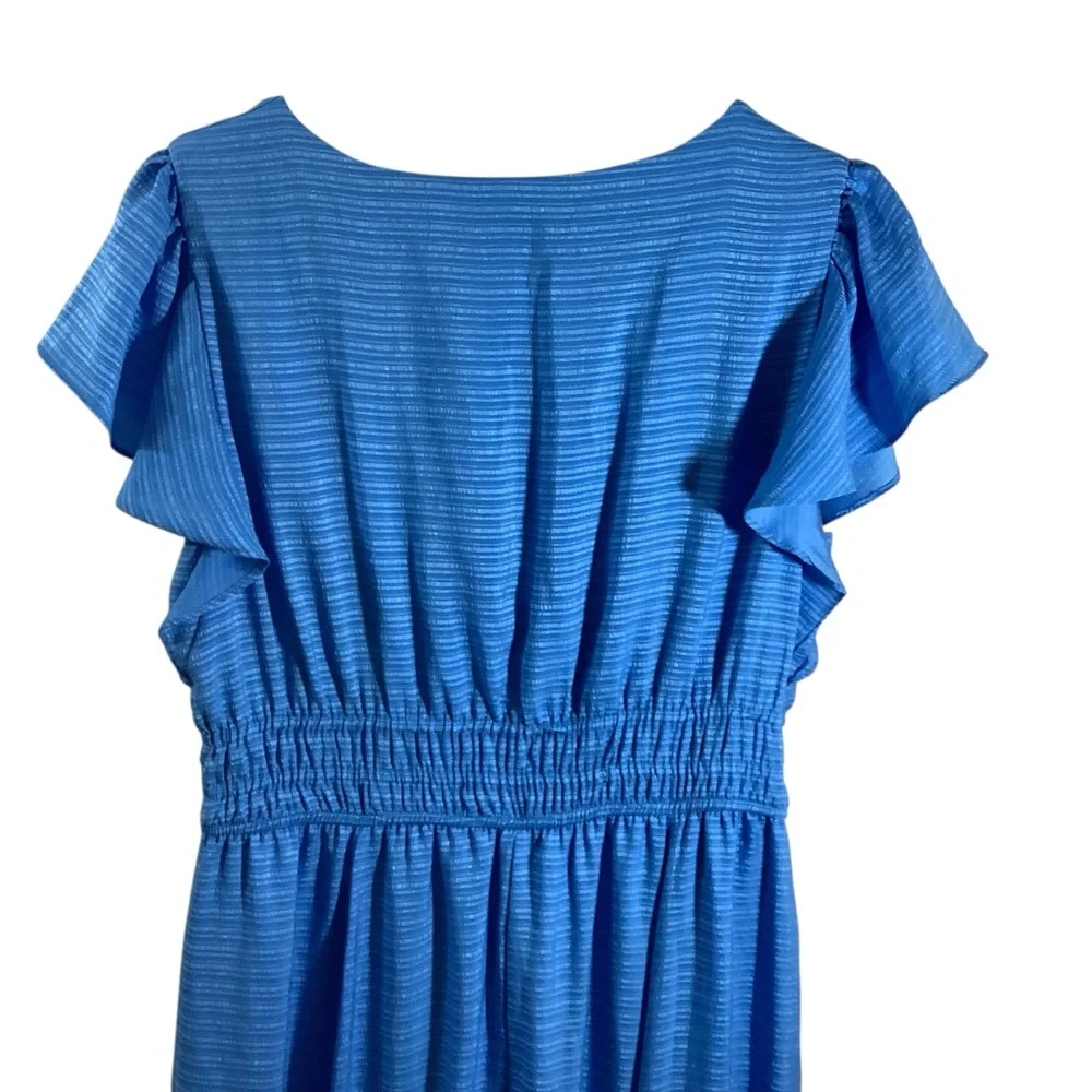 Taylor V-Neck Mock Waist Puffer Sleeves Midi Dress - Picture 6 of 10